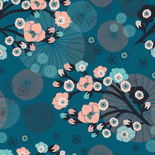 Cherry Blossoms Wallpaper - Teal
