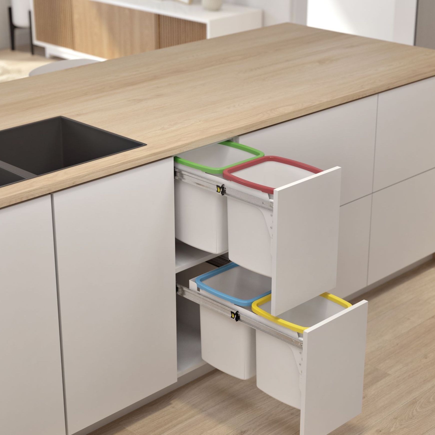 Hideaway Compact Bins 2 x 13L Buckets | Door Pull
