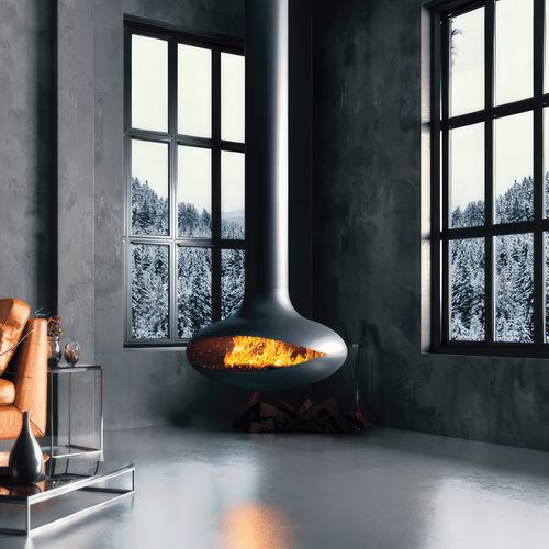 Zen Suspended Elegante Wood Fireplace