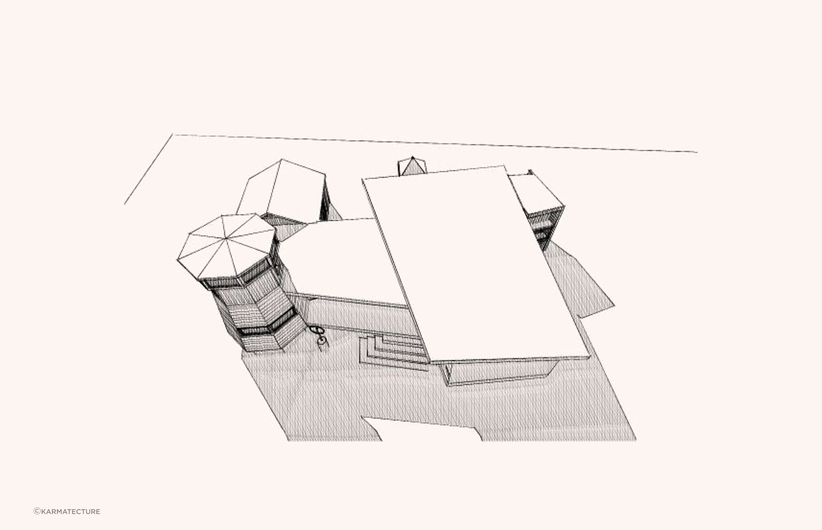 Early sketch plan showing the arrangement of structures