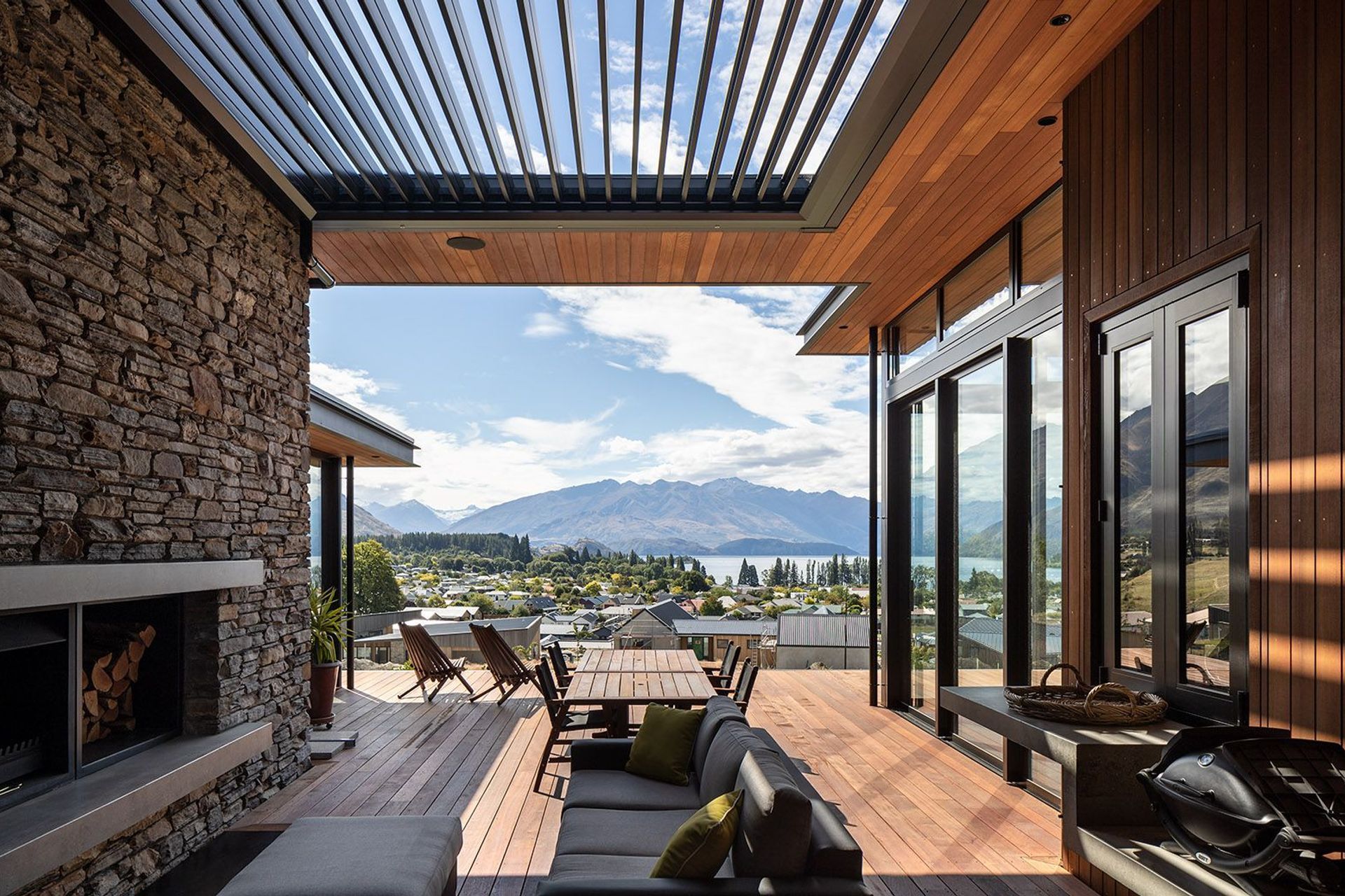 The courtyard in the front of the house offers a sheltered space for entertaining outdoors.