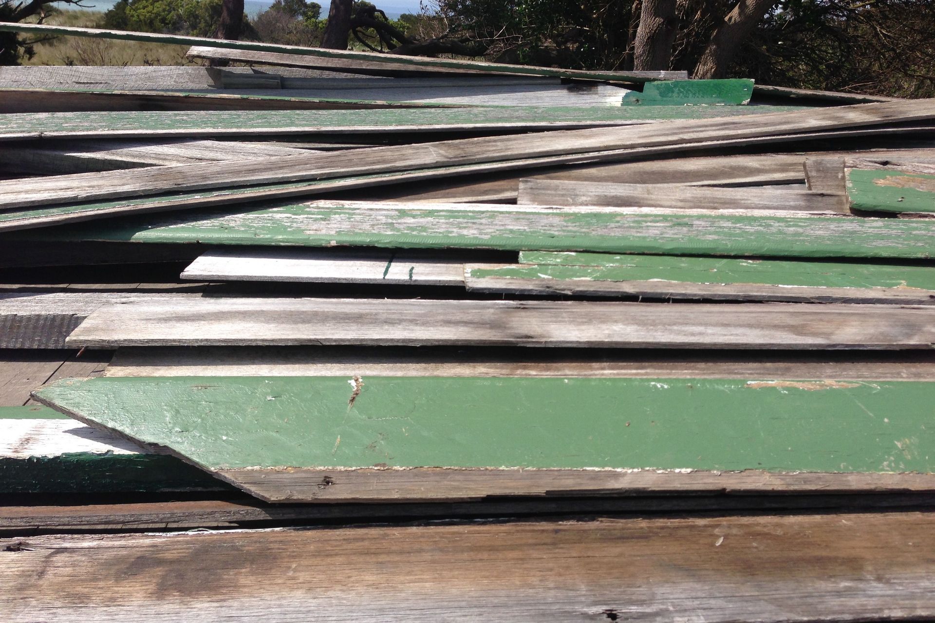 Weatherboard puzzle awaiting installation. Reuse of materials was driven by cost and a love of artefact