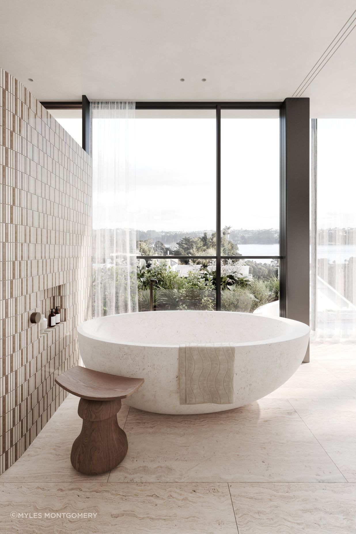Indulgent ensuites featuring freestanding bathtubs and outdoor planting.
