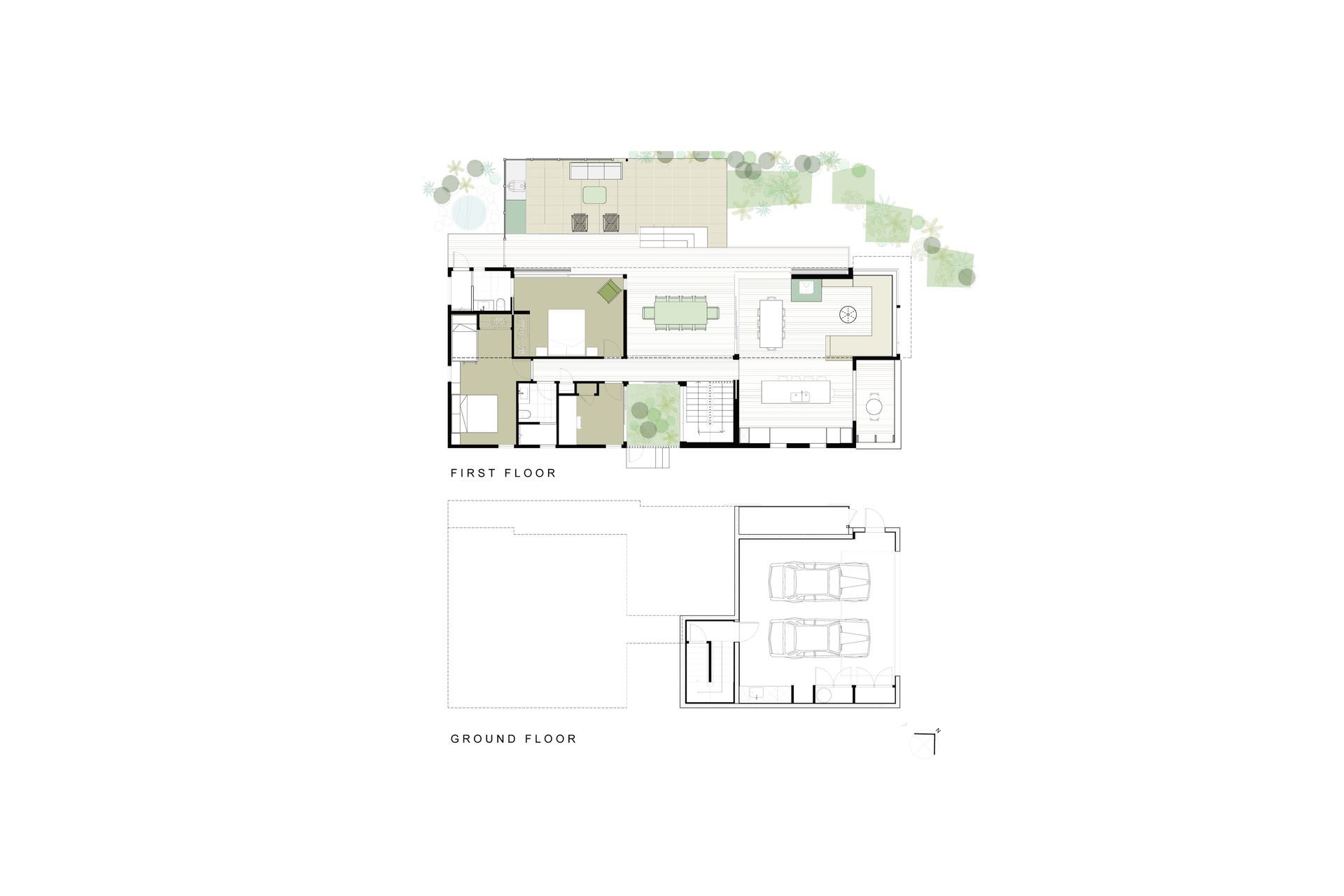 The floor plan illustrates how Open + Shut is organised around a sheltered internal garden that forms the heart of the home. Flexible open-plan living spaces flow seamlessly to the courtyard, while operable perforated screens allow the house to open to the landscape or close for privacy, creating a contemporary coastal home that adapts to changing conditions and family life.