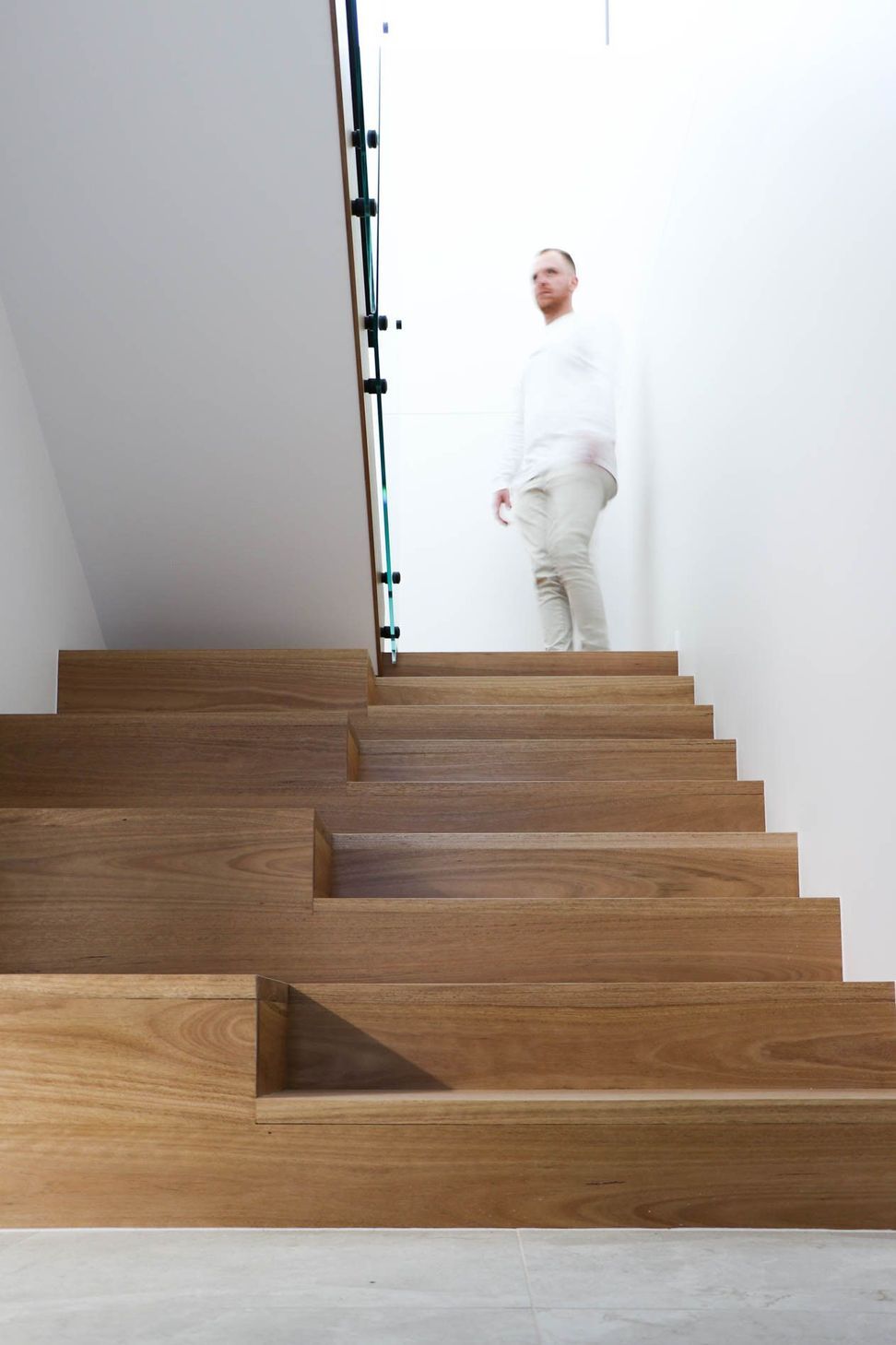 Anderson Residence - Staircase. Timber stair with a glass balustrade.
