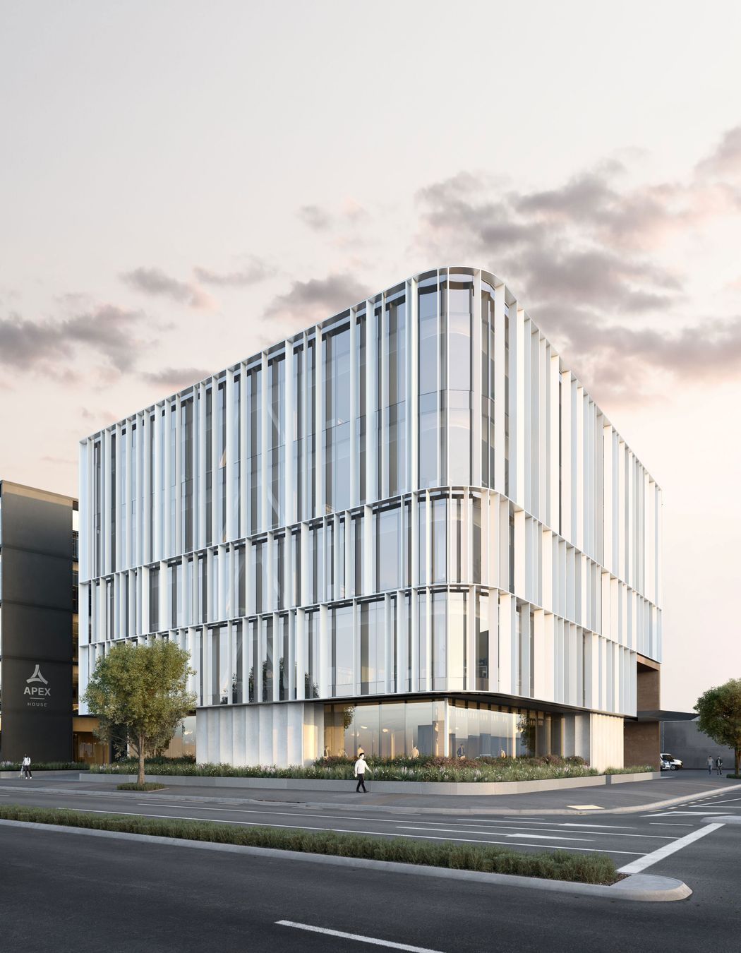 Rabobank Centre, the first building to be completed in the Union Square development. “Five commercial buildings and a car parking structure will form the overall development, which is half a city block on the south side of Hamilton,” says Sam Thomas of Chow:Hill Architects.