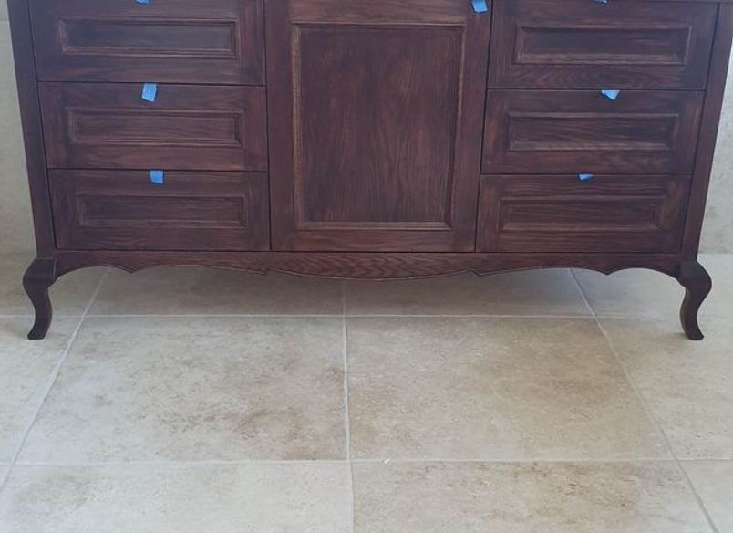 Oak Bathroom Vanity & Ash Framed Mirror