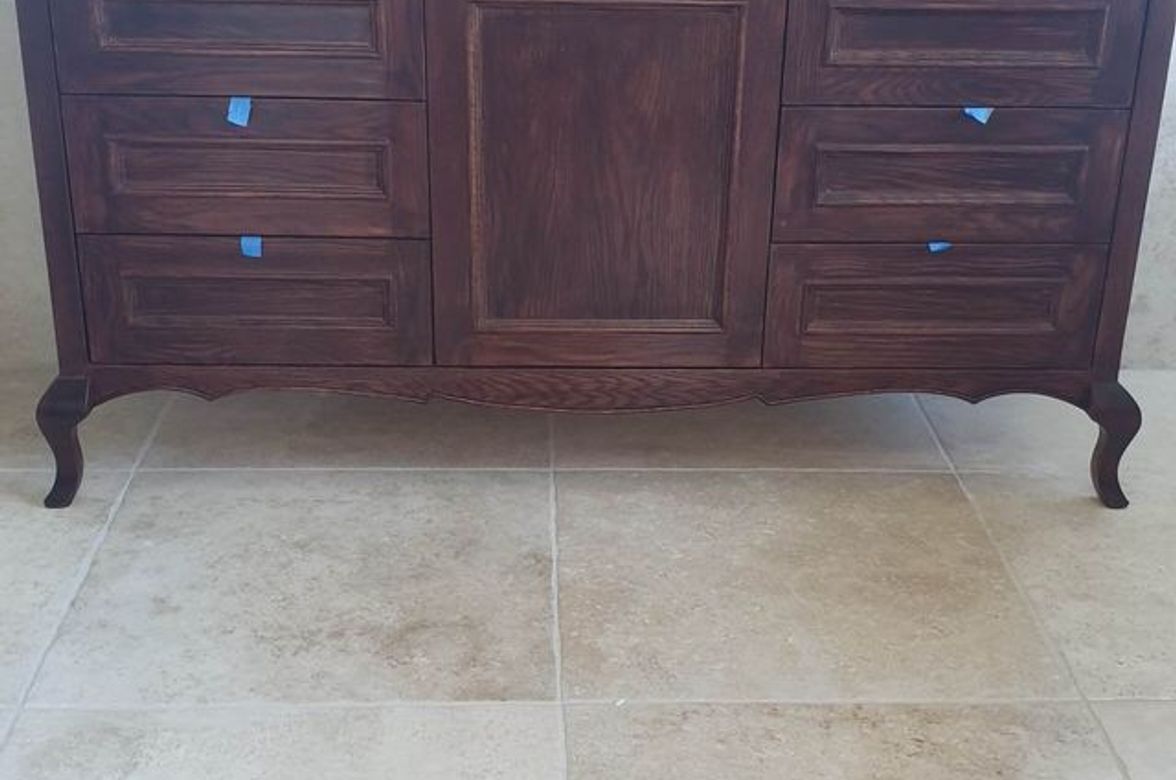 Oak Bathroom Vanity & Ash Framed Mirror