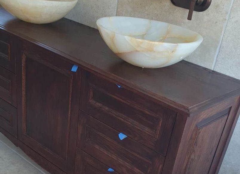 Oak Bathroom Vanity & Ash Framed Mirror