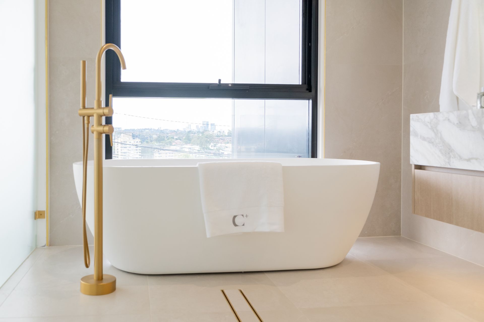 Free Standing Bath Mixer in Brushed Brass
