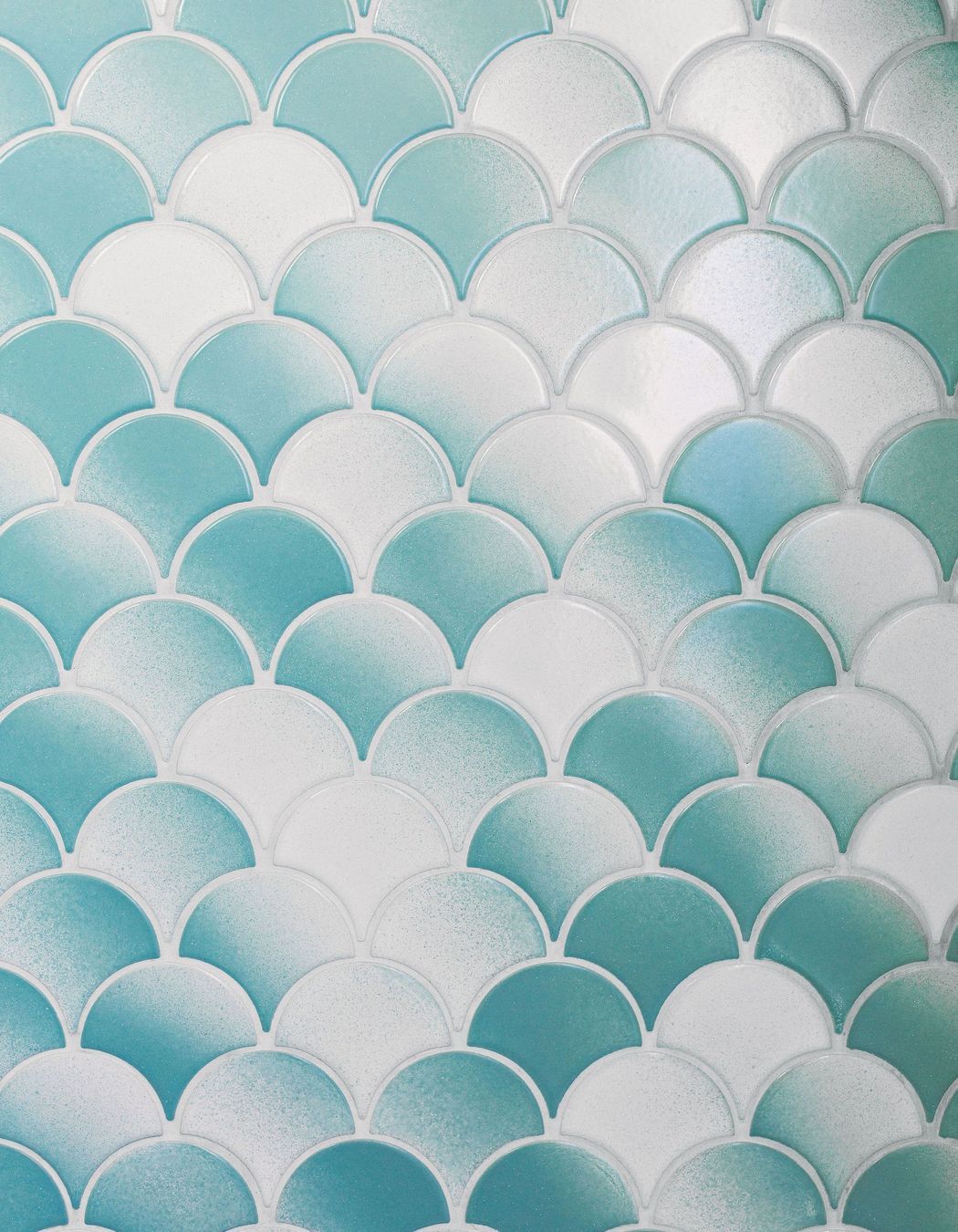 Fish scale tiled shower.