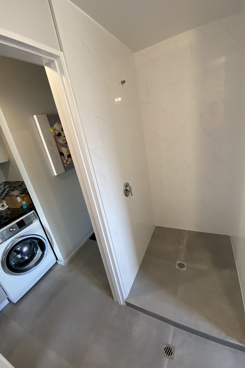 Tiled bathroom floor &amp; shower walls