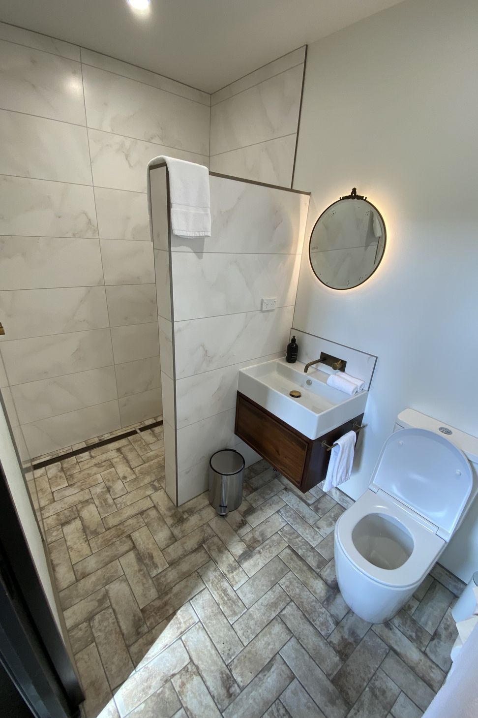 Tiled bathroom floor &amp; shower walls