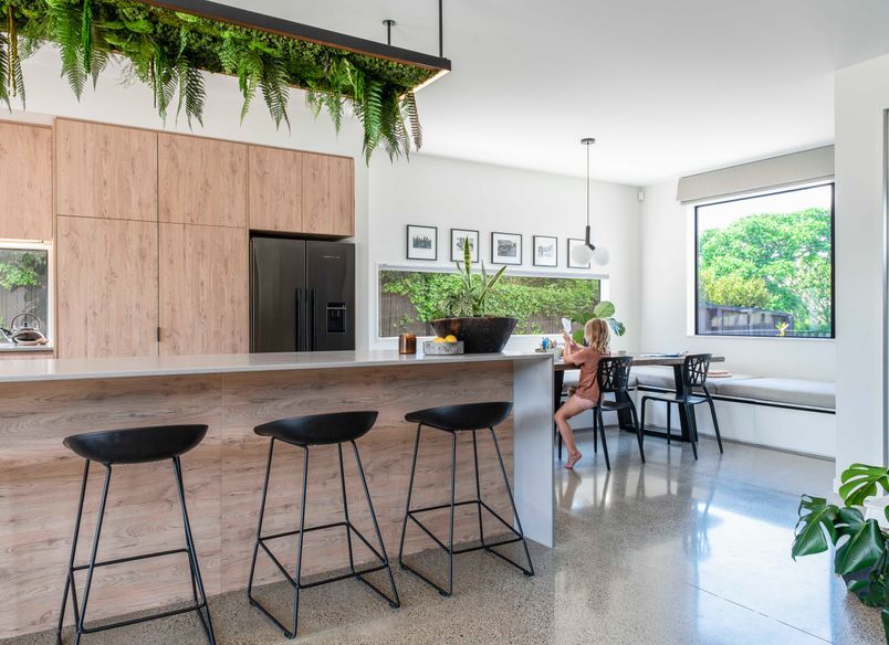 French Oak and Sleek Matte Concrete Kitchen