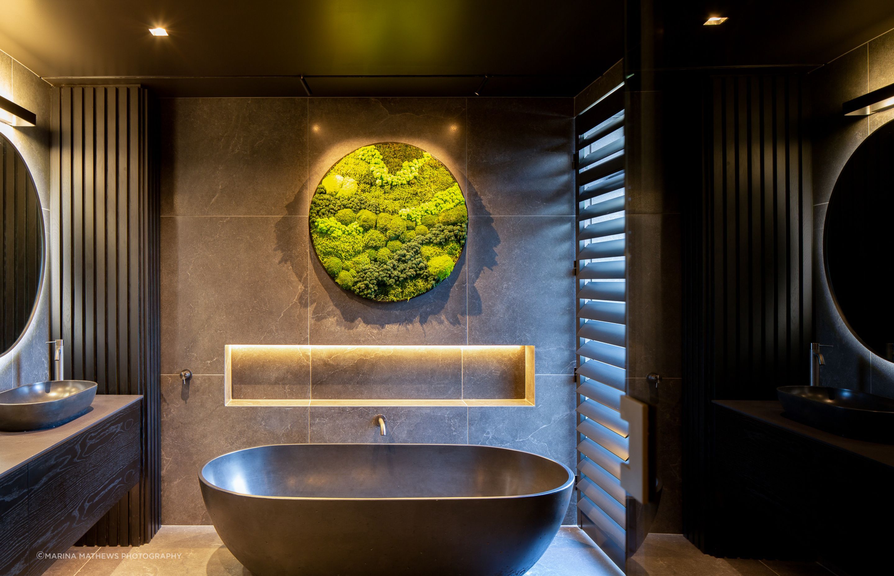 "Sunset at the Rainforest" - Moss art bathroom installation, Drift Bay, Queenstown