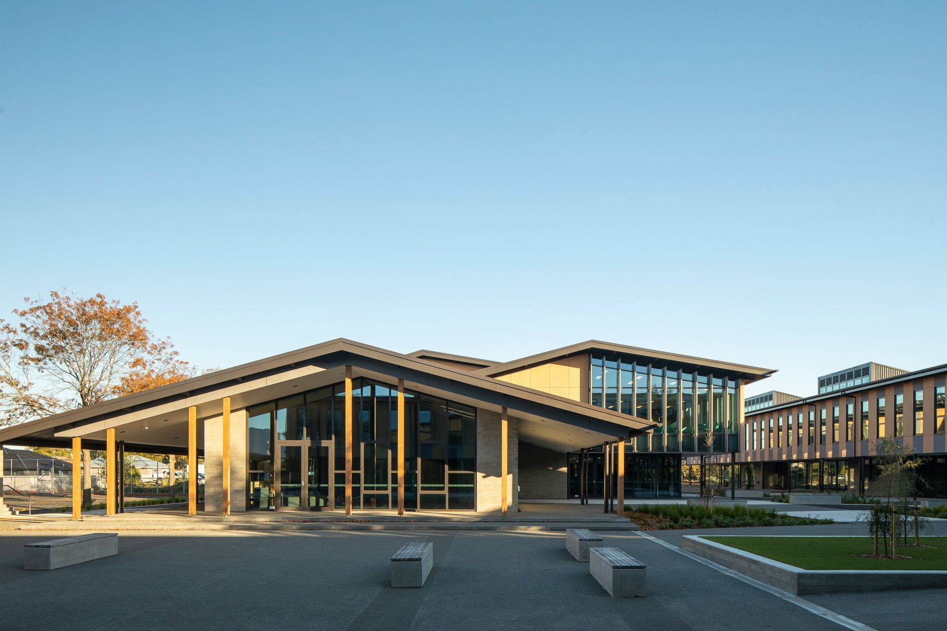 The whare is anchored at the centre of the school.