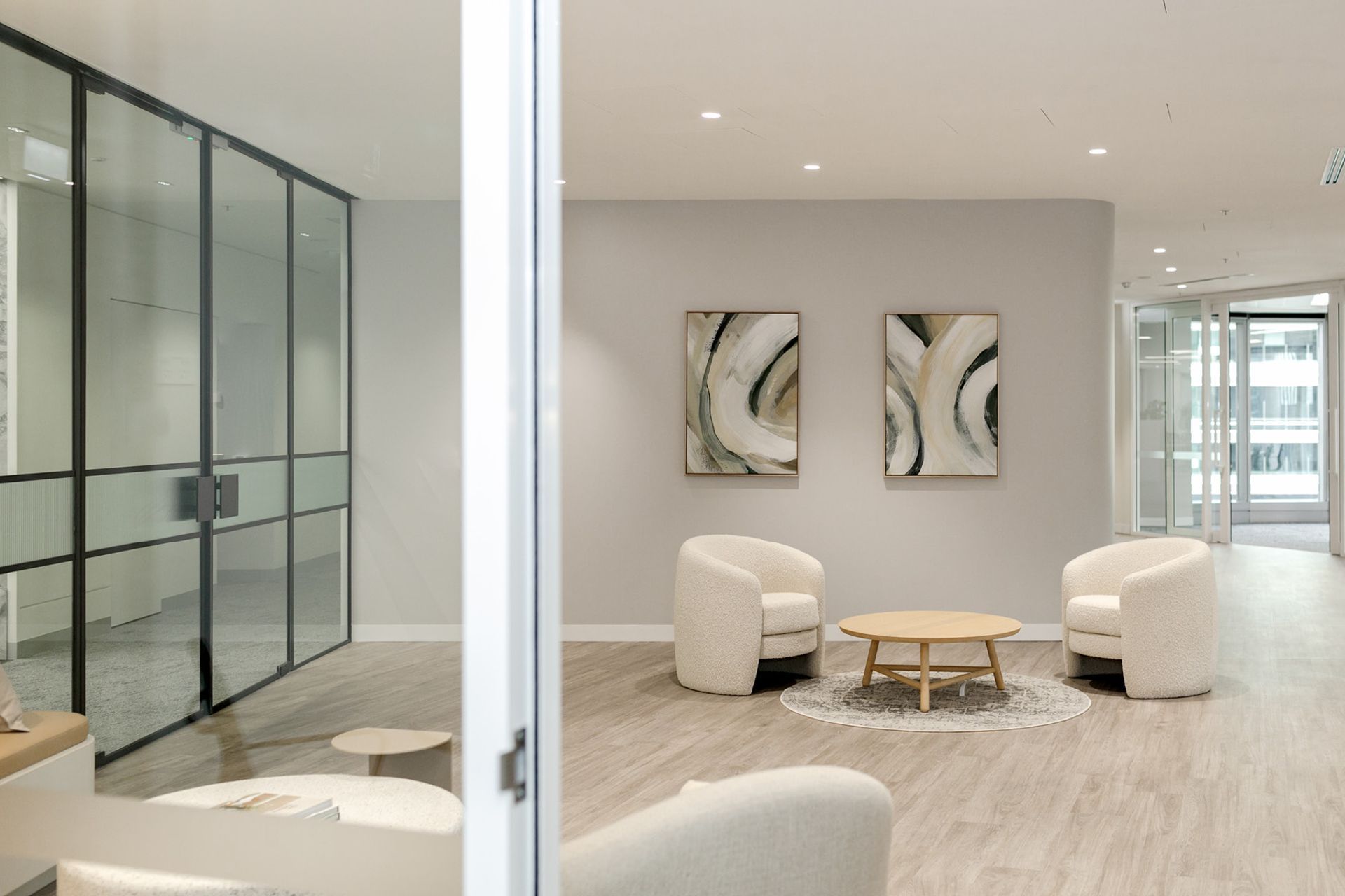 Pictured here: Kennedy Tenner Occasional Chair and Linea Tri Base Coffee Table