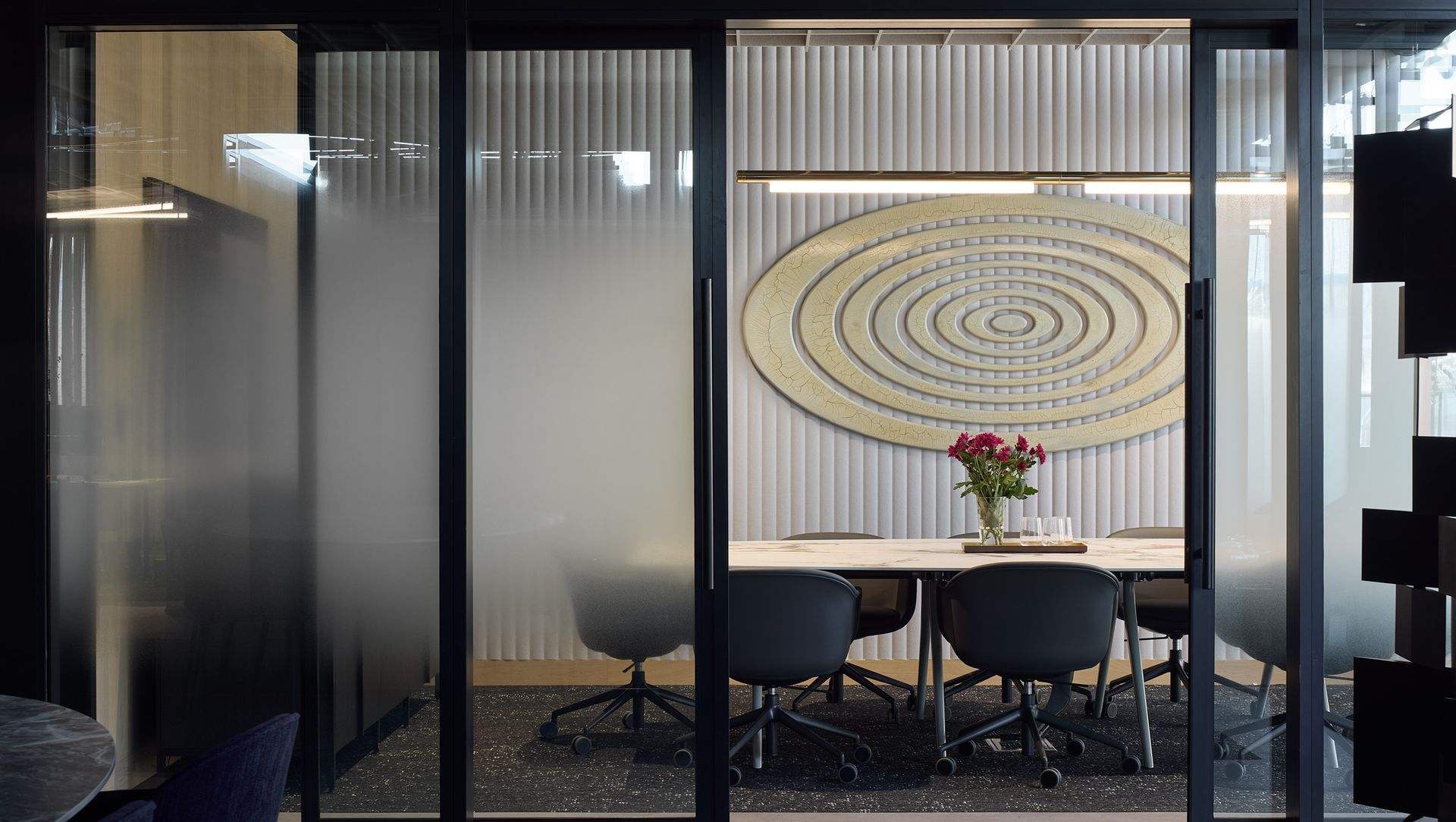A spacious boardroom offering privacy and sophistication for strategic discussions