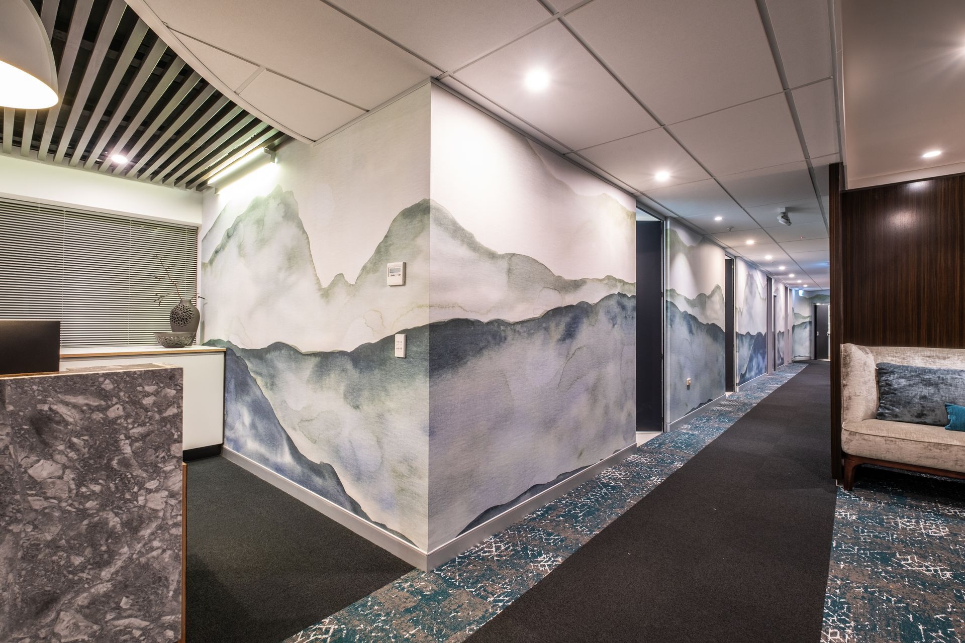 Stunning custom printed wallpaper - watercolour effect mountain scape image.