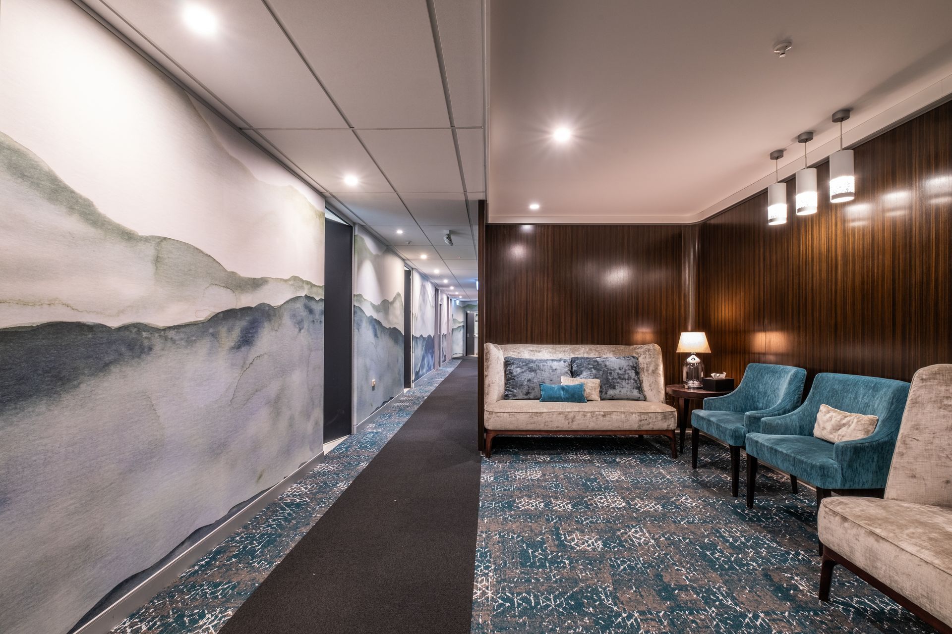 Stunning custom printed wallpaper - watercolour effect mountain scape image.