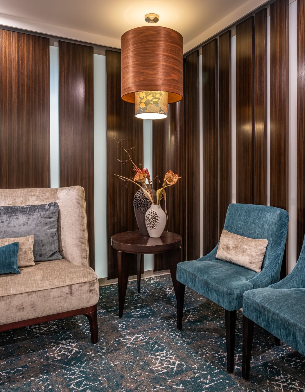 Custom NZ made furniture by David Shaw Ltd and lighting designed by Simone Van Der Plas made to specifications by Shady Lady Lighting.