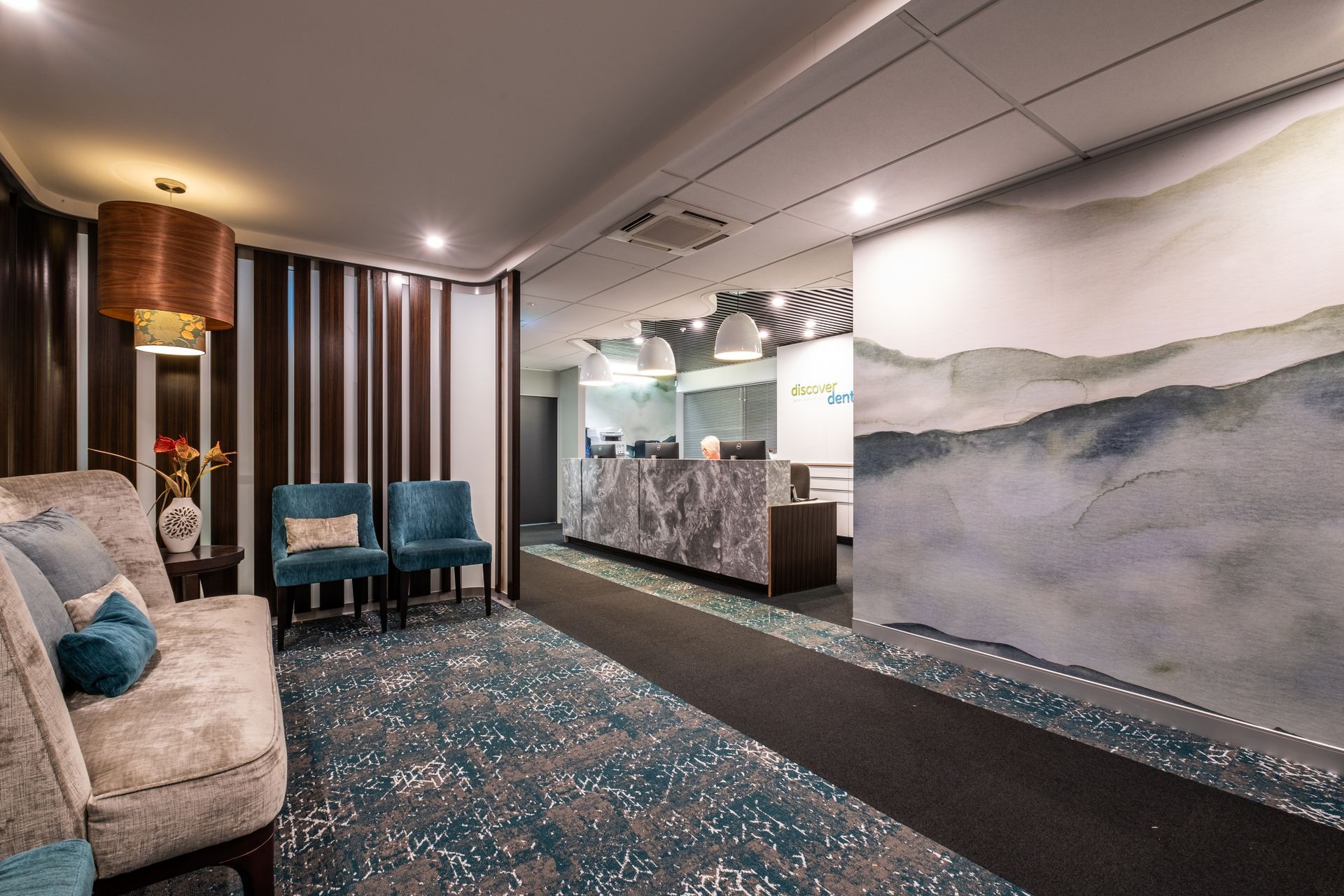 Stunning custom printed wallpaper - watercolour effect mountain scape image.