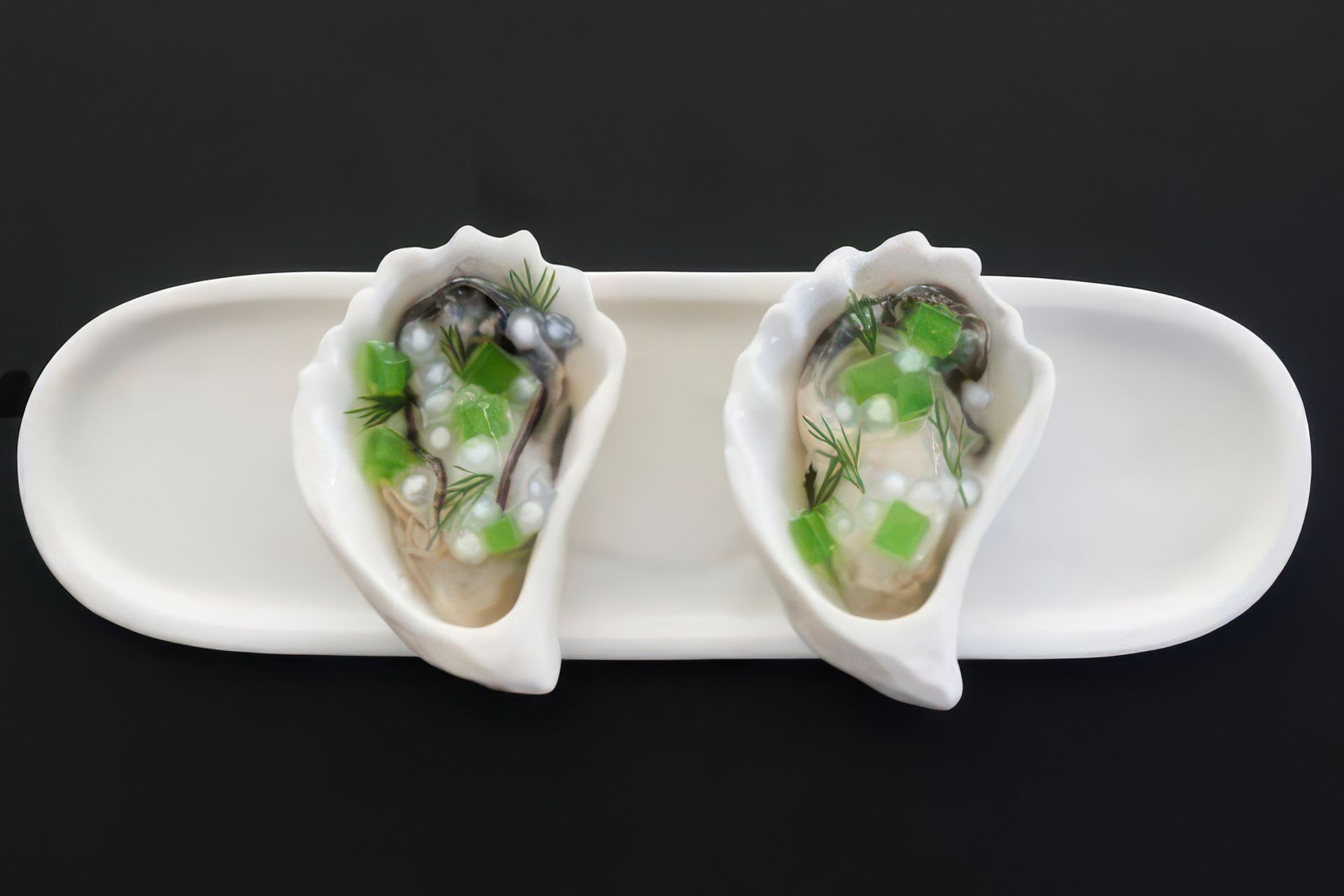 Studio Enti’s Bounty shells with Oyster, Pearl, Apple Jelly