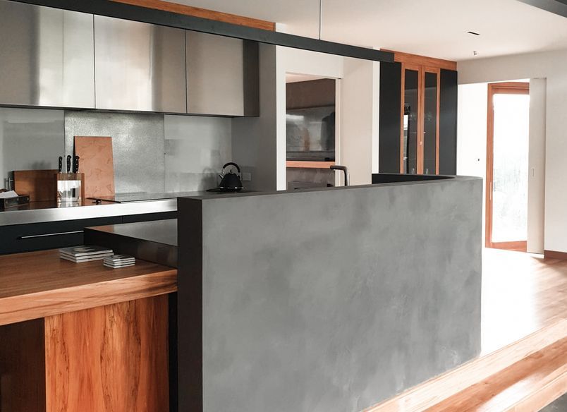 Dark Polished Plaster - Curved Kitchen Wall