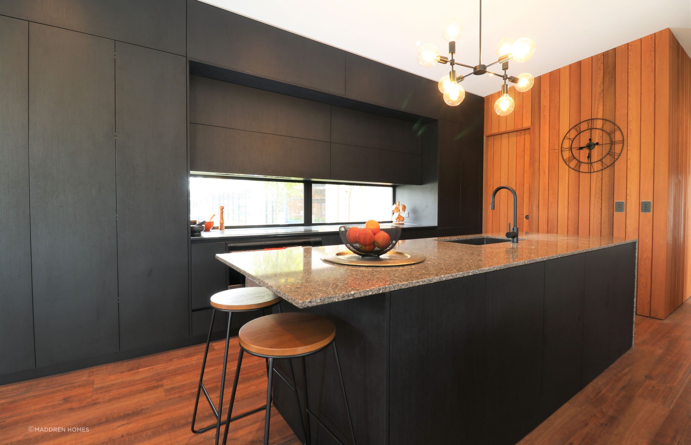 Black Grained Cabinetry with Tongue and Groove Feature