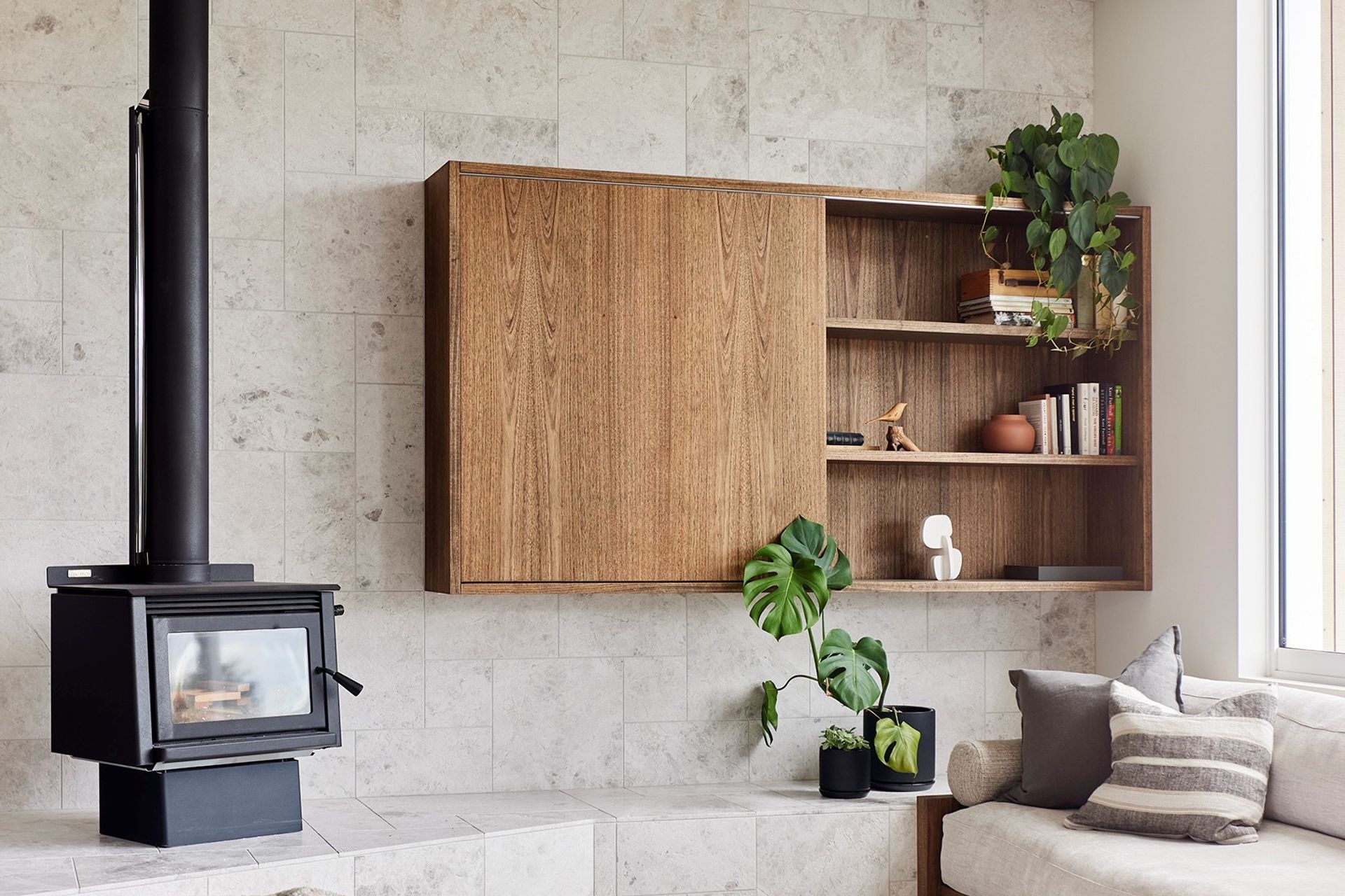 Prime Veneer, Tasmanian Blackwood - Crown Cut. Interior Design by Annique Heesen of Gezellig Interiors with design detailing by Niche Design Co. Joinery by Eastwood, Build by Thorne Group Architecture. Photography by Matt Queree