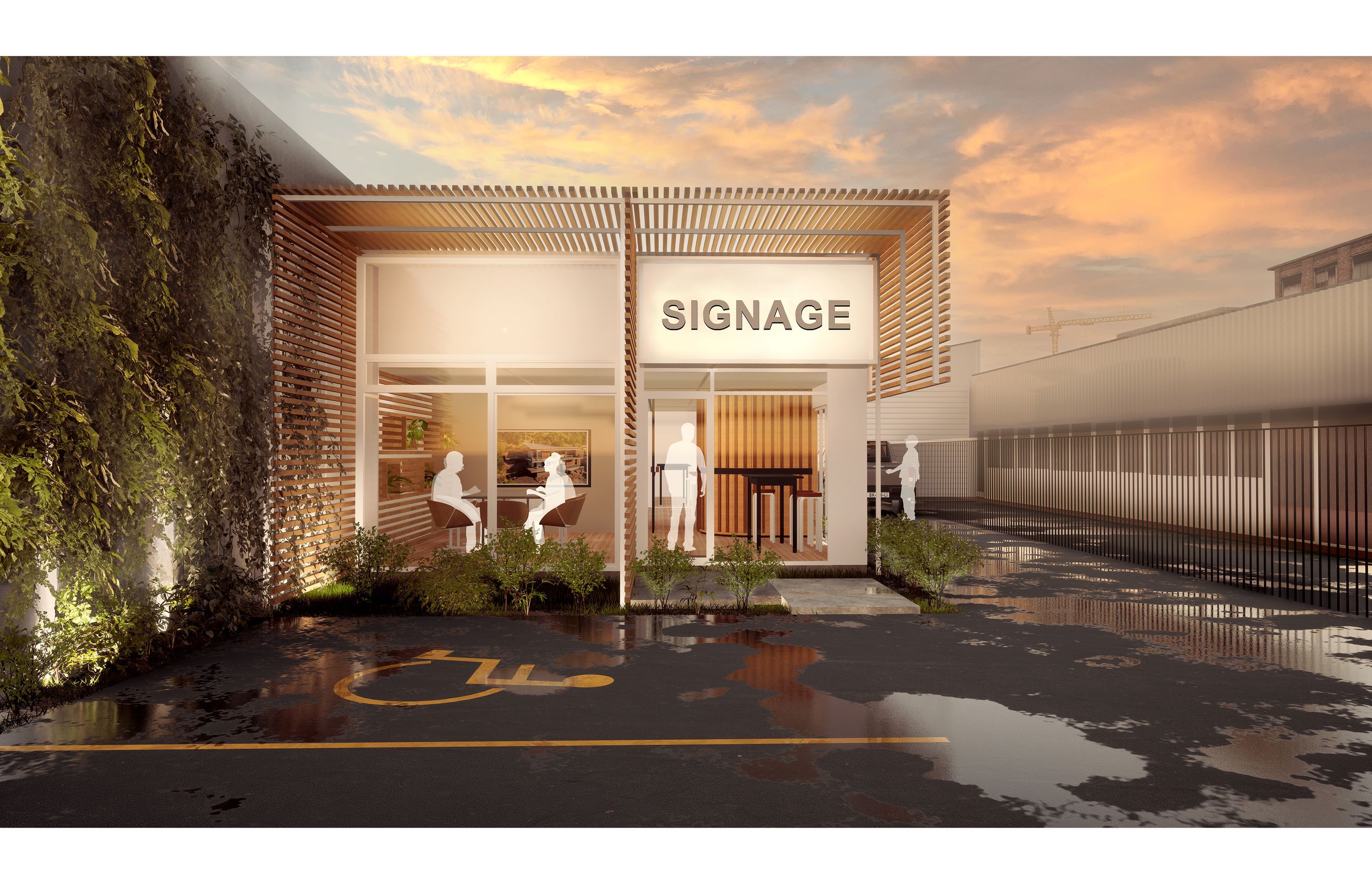 Concept render for the refurbishment of a small commercial office building. Turning a basic seventies style property into sun filled pavilion style headquarters of one of Christchurch's foremost architectural building companies.