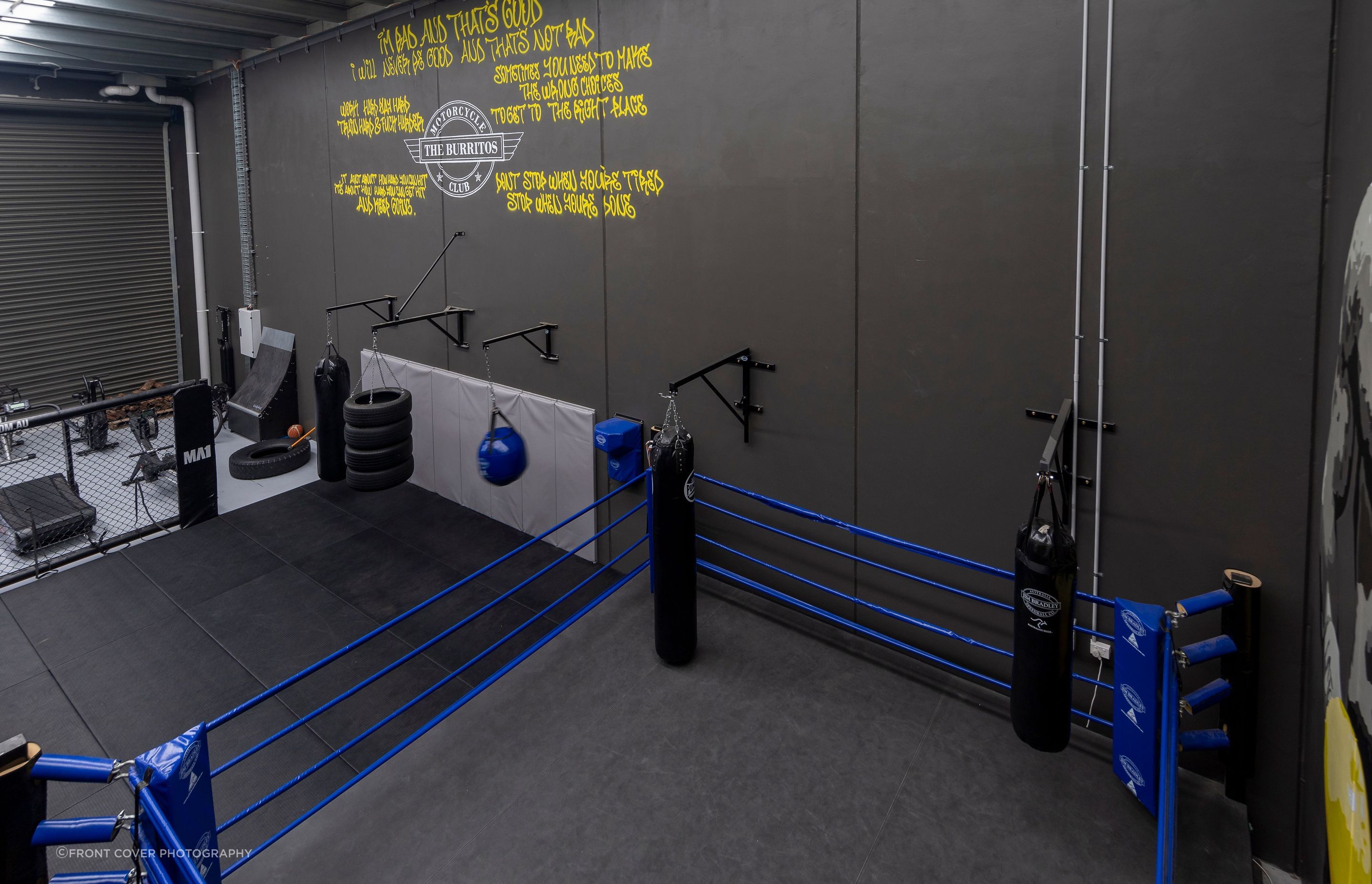 Mezzanine overlooking the massive boxing ring in this Private Boxing Club