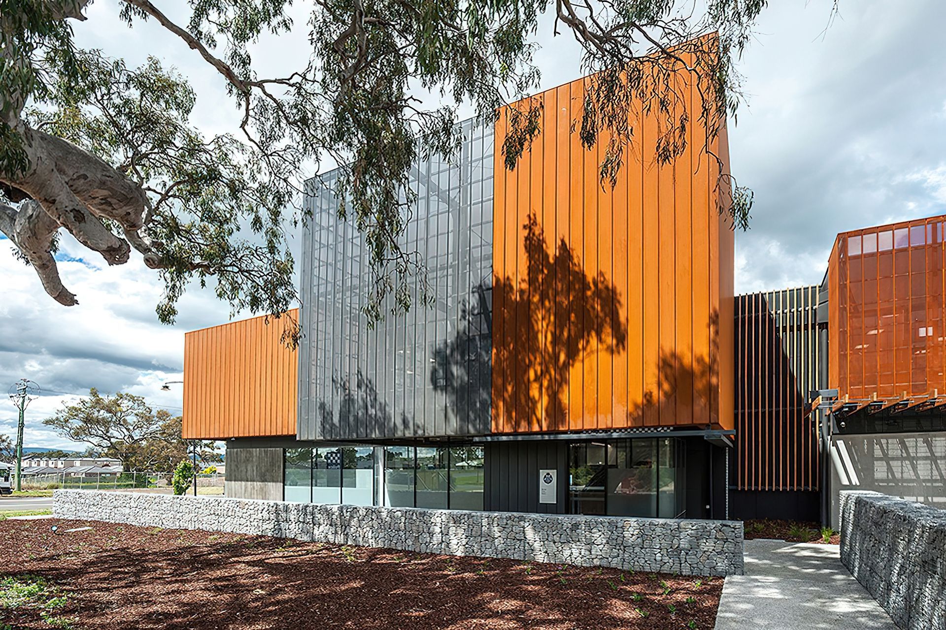 ##Mernda Police Station, Vic - Custom Perforated Corten &amp; Pvdf Satin Black Aluminium