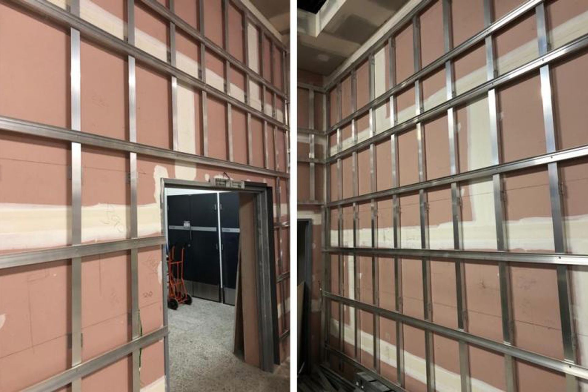 A mid-construction view of the backside of the structural wall.