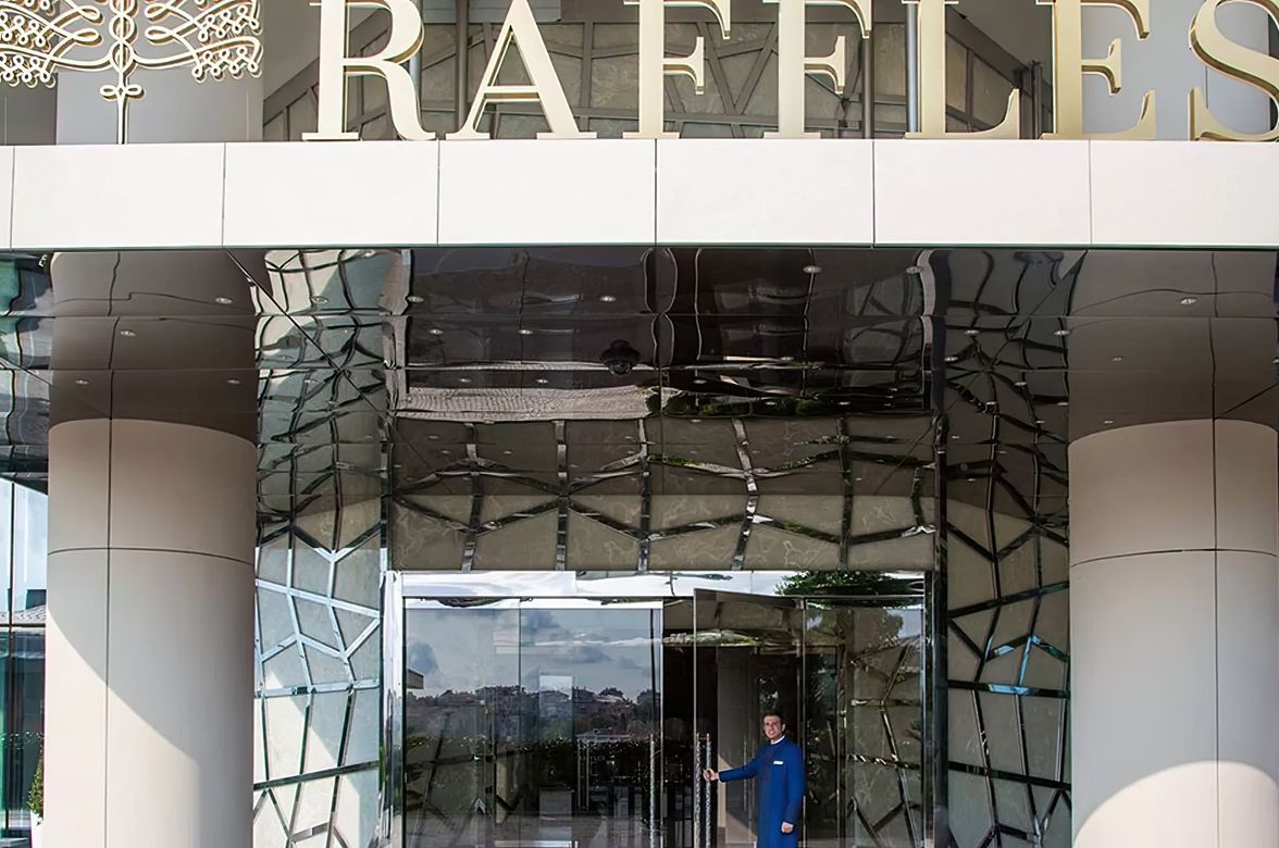 Raffles Hotel – Jewel Box Entrance Enhanced by Lamina Stone