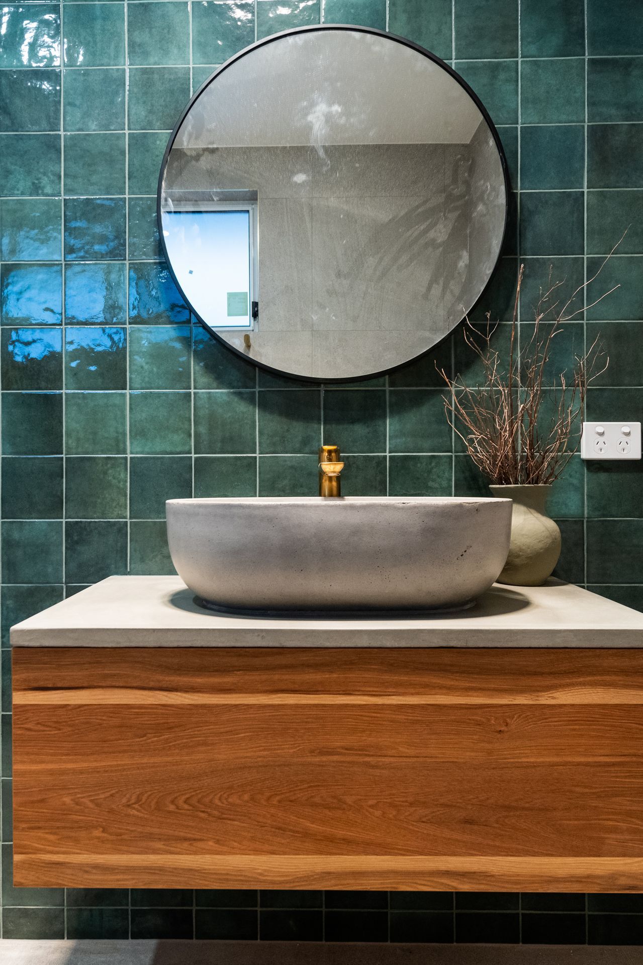 Renovated bathroom with concrete basin