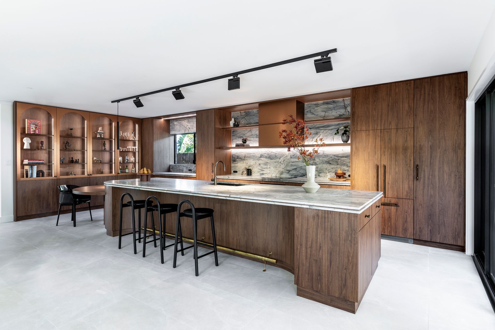 Ijen Blue Quartzite, Polytec Florentine Walnut and Brass detailing.