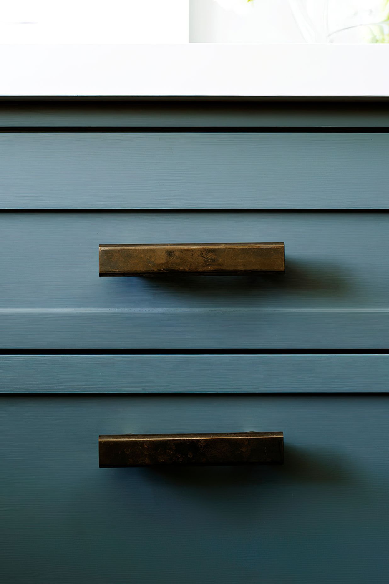 CUSTOM KITCHEN HANDLES - Custom handles were created for this special blue grey kitchen in Mosman.