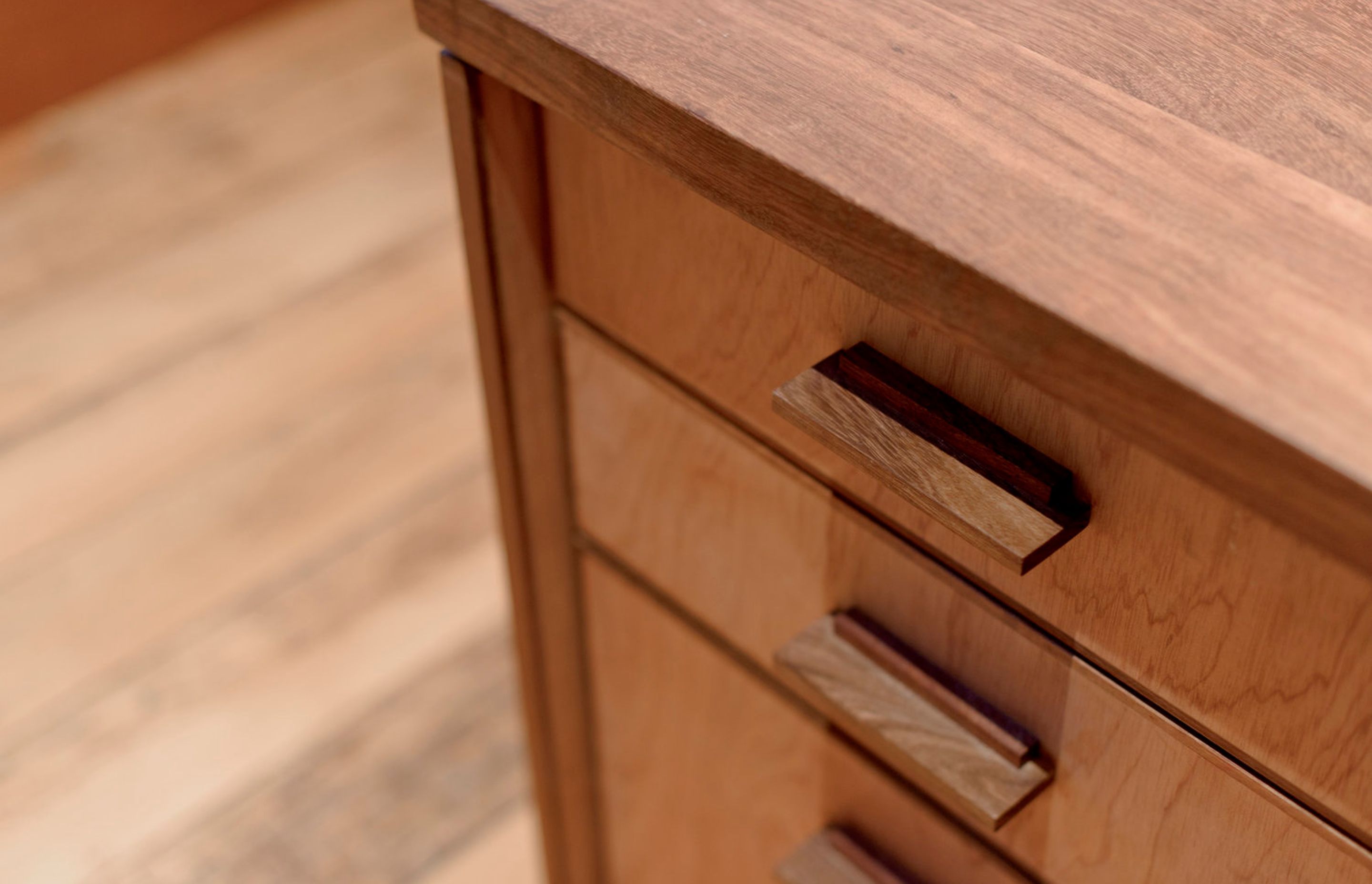Black Bean desk &amp; custom handles detail shot