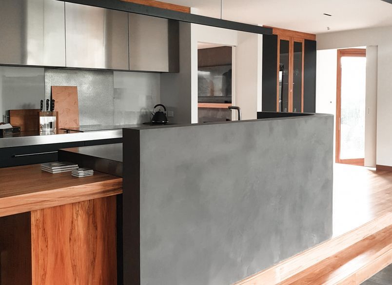 Dark Polished Plaster - Curved Kitchen Wall