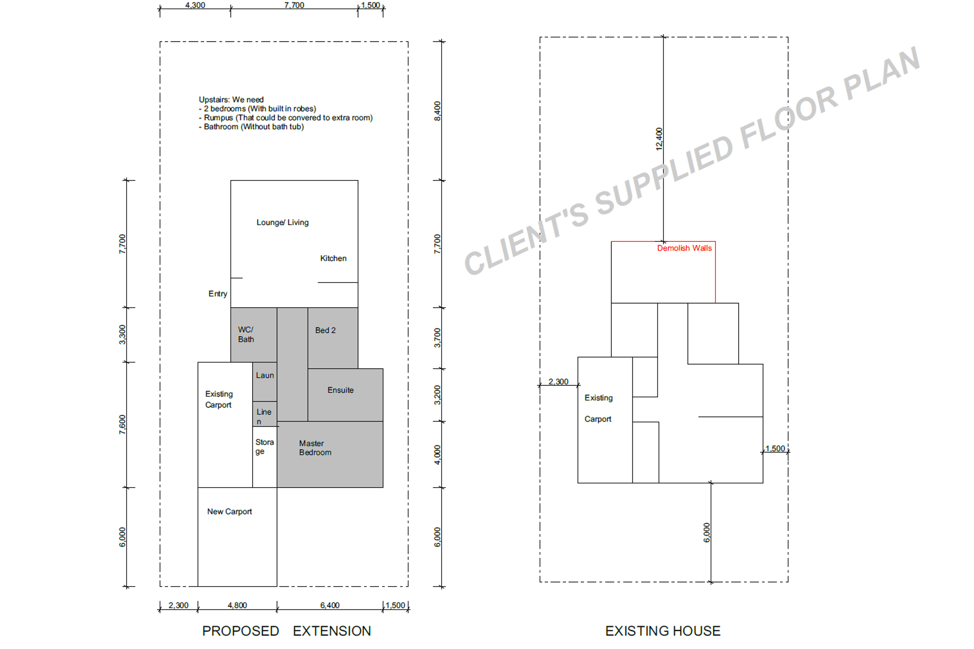 Client's floor plans used as base to develop the design further, as seen above.