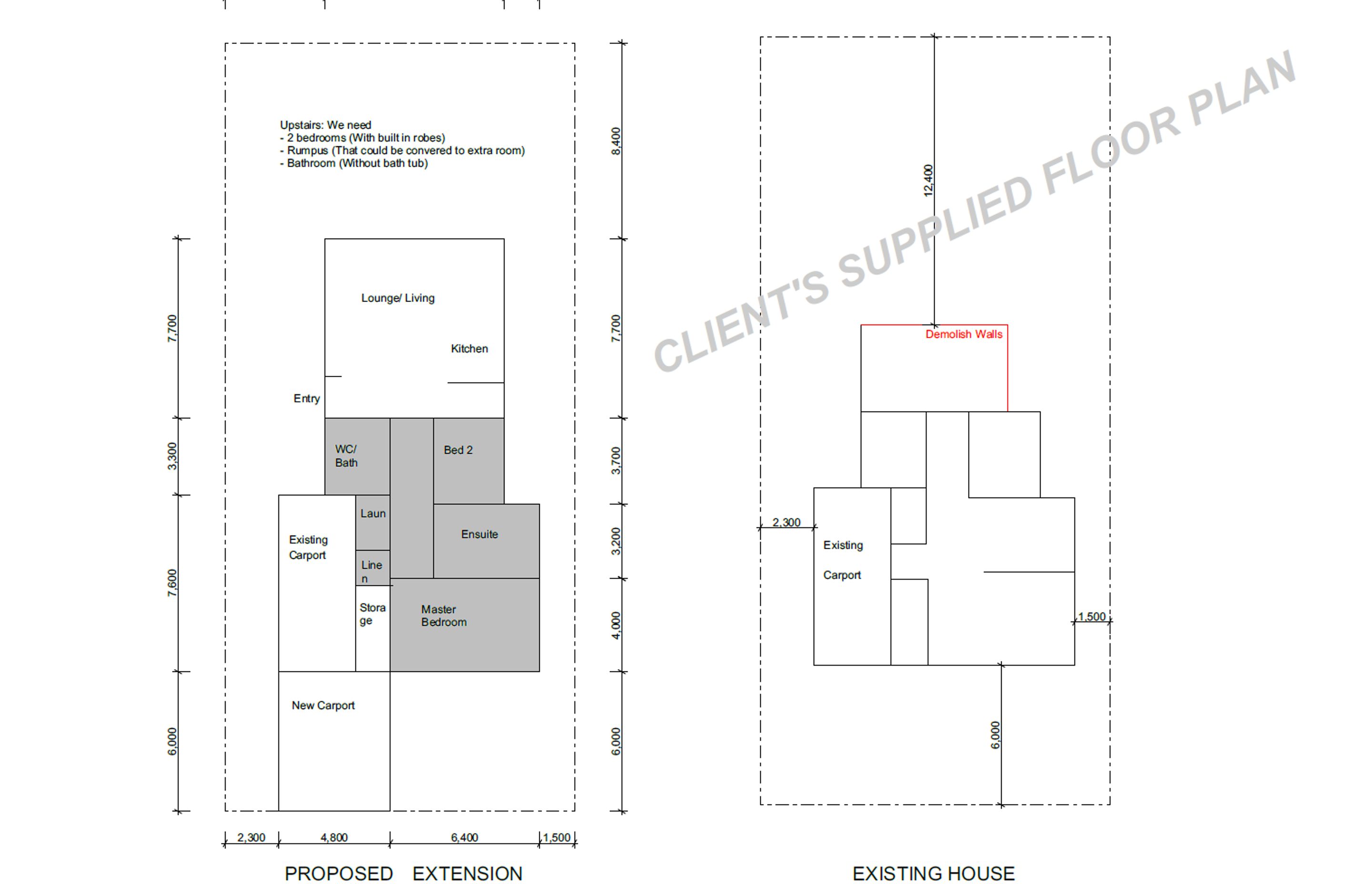 Client's floor plans used as base to develop the design further, as seen above.