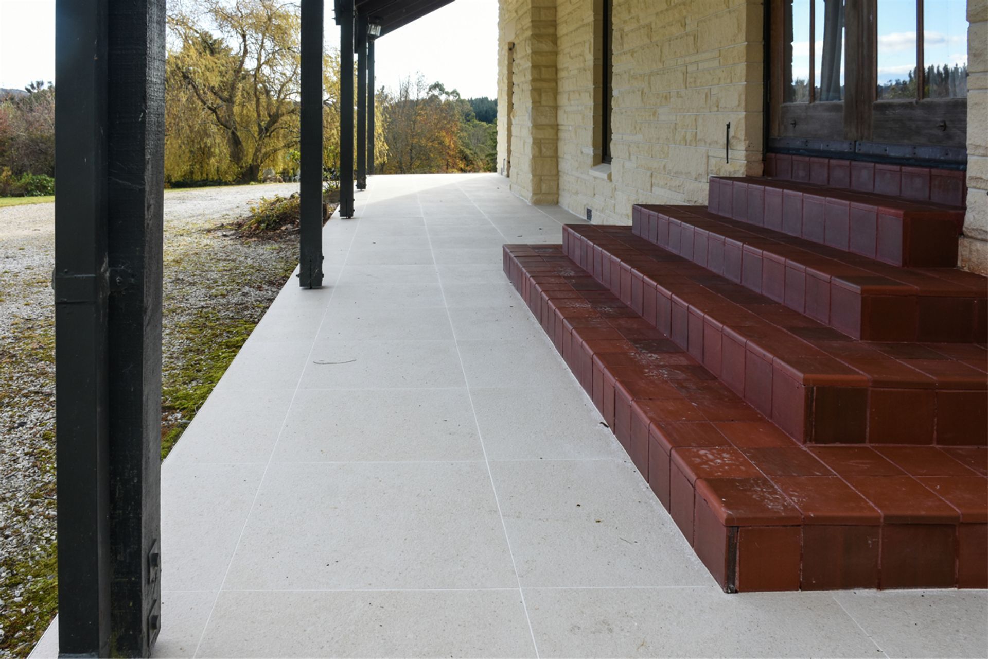 Close up of the newly installed synthetic porcelain tiles