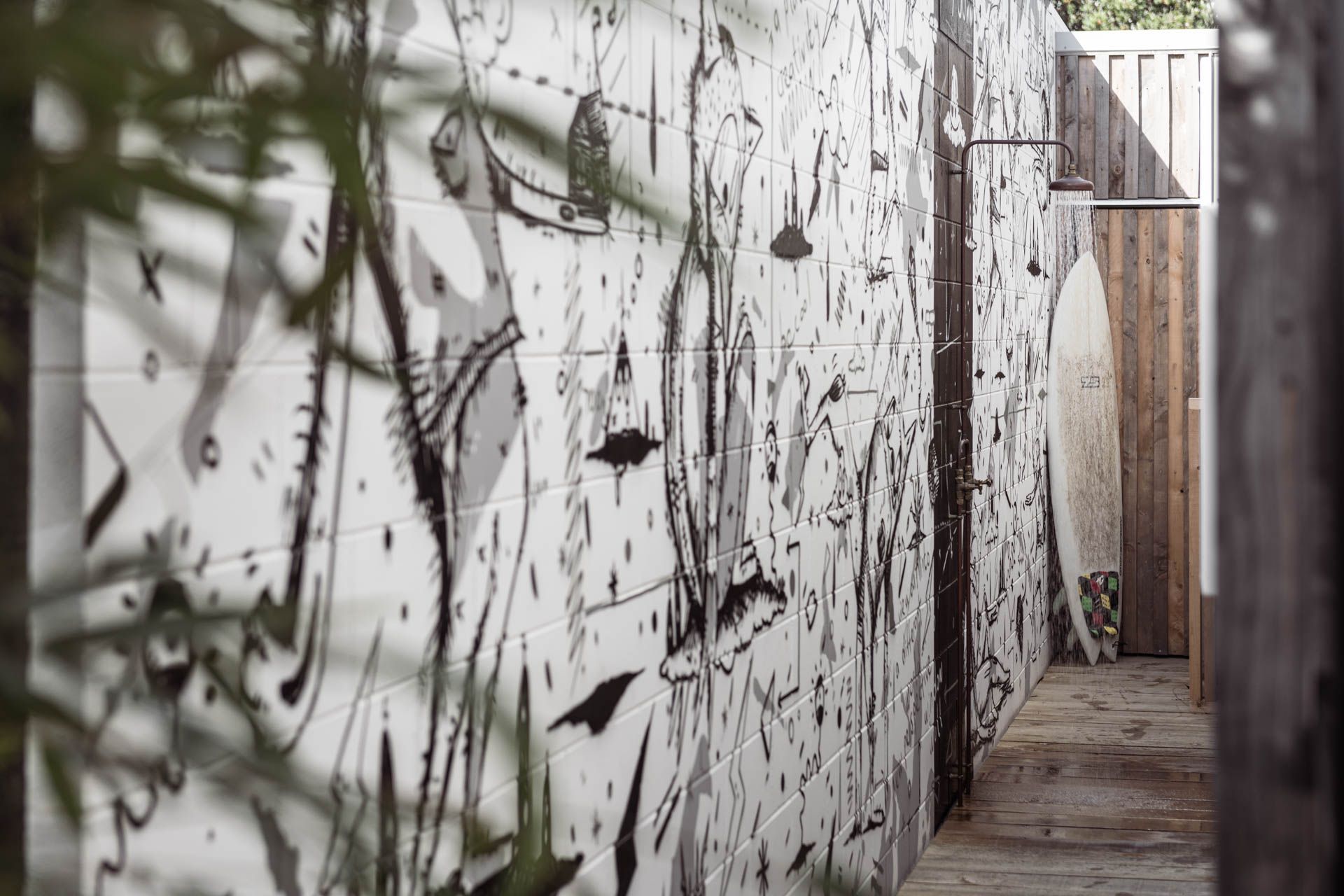Graffiti wall + Outdoor shower
