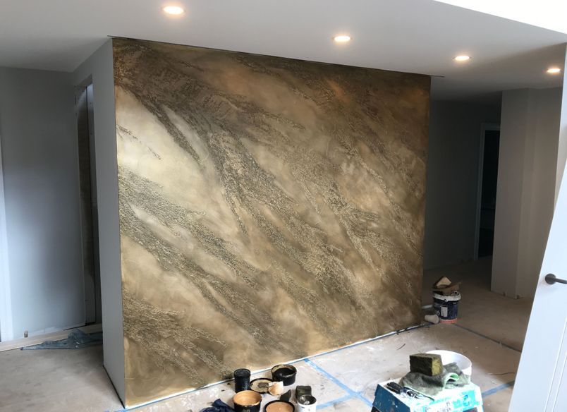 Feature wall, Golden split stone - Venetian plaster