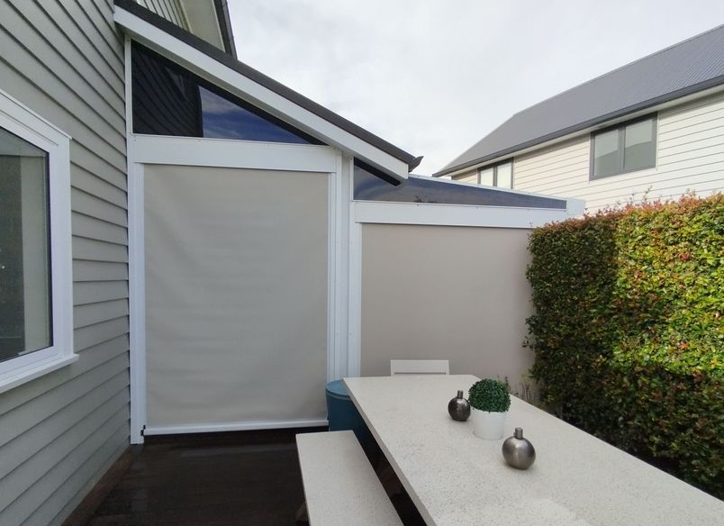 Flat Rectangle Canopy With Ziptrak® Outdoor Blinds And Fixed Louvre Panels In Karaka