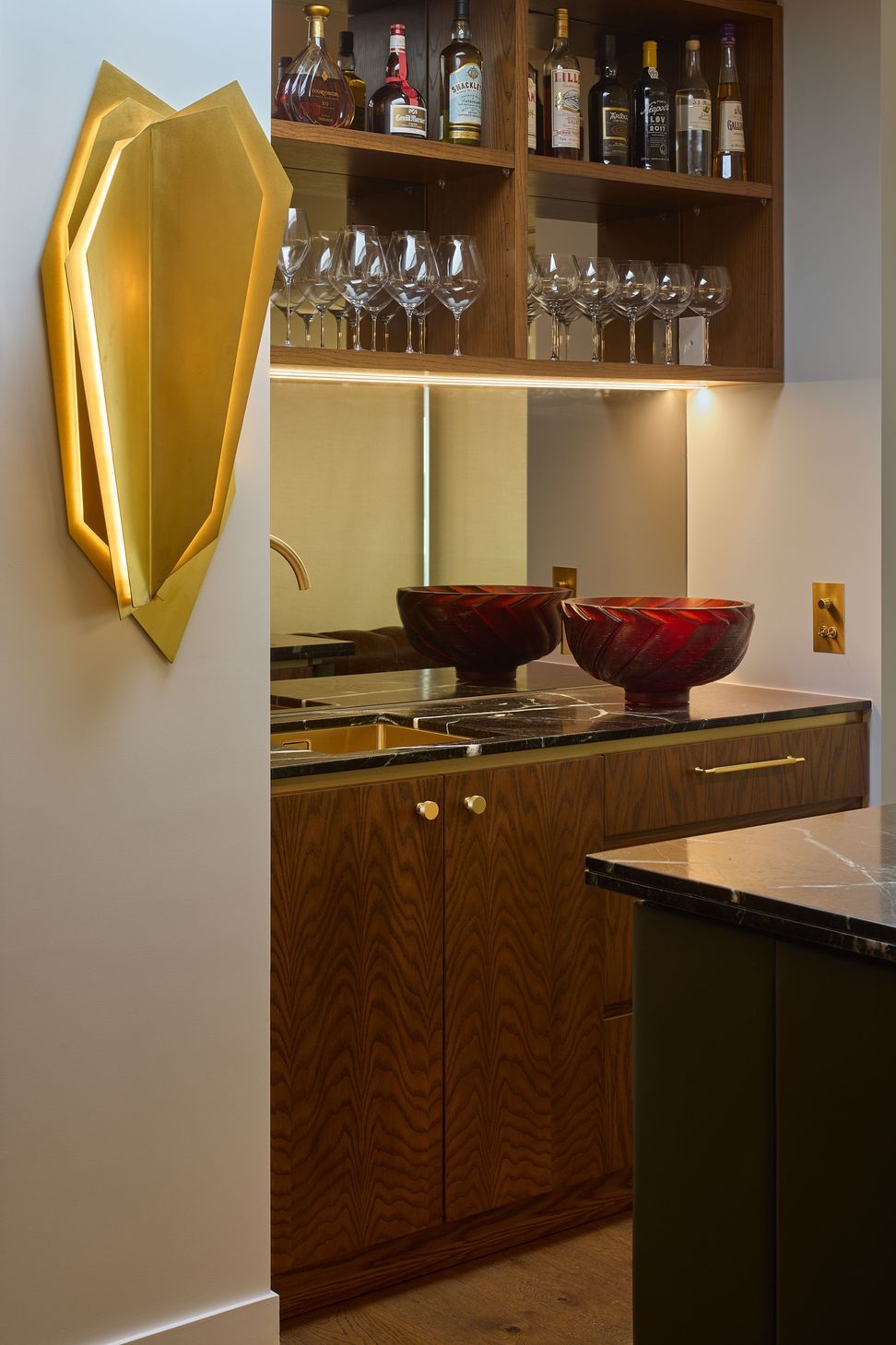 This bar (next to the kitchen) in The High Life was chosen to enhance the space — and is all ready for entertaining.