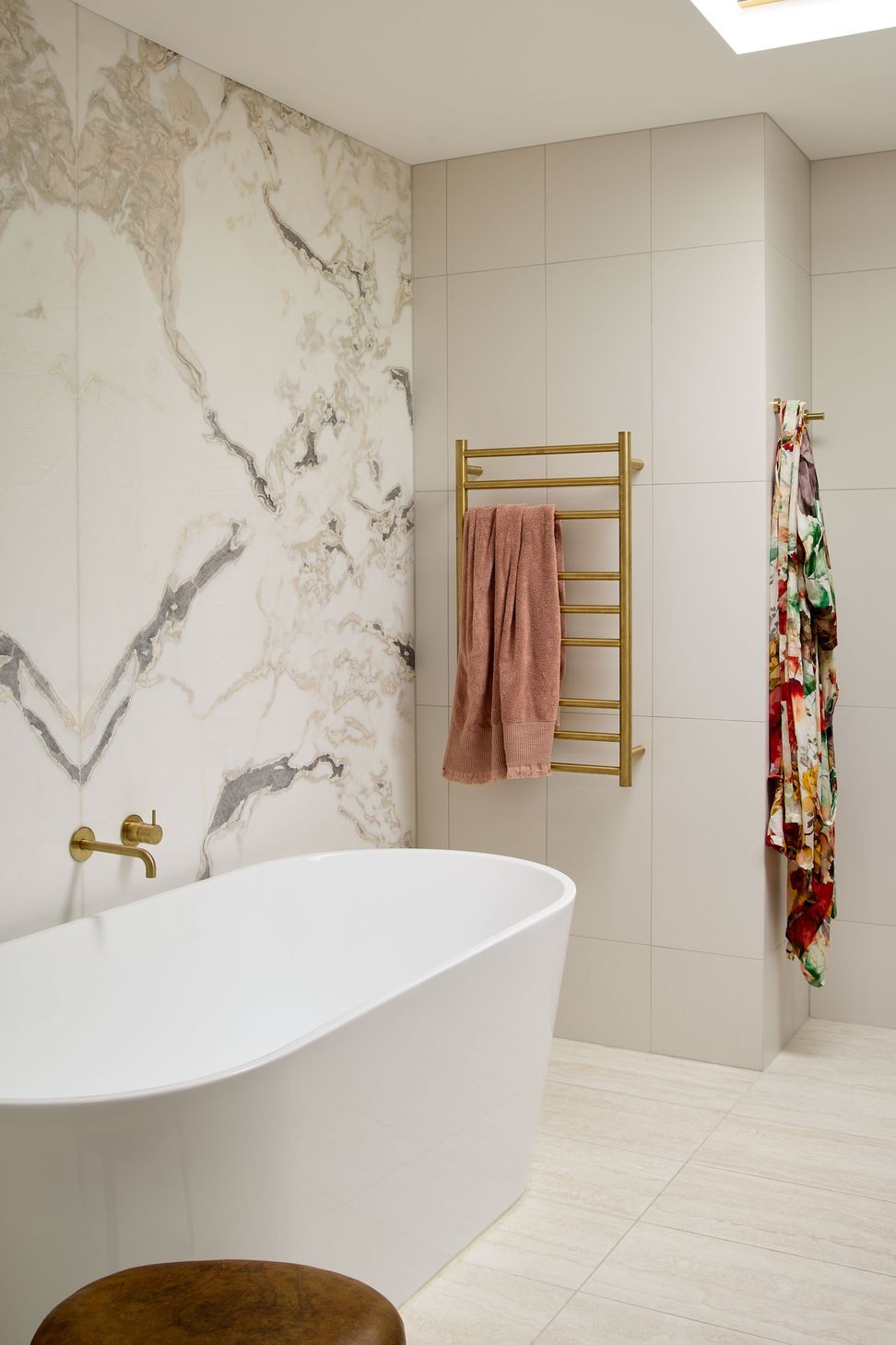 Classic fittings and understated elegance define the ensuite at The High Life, a Queen Street apartment refurbishment by Rogan Nash Architects.