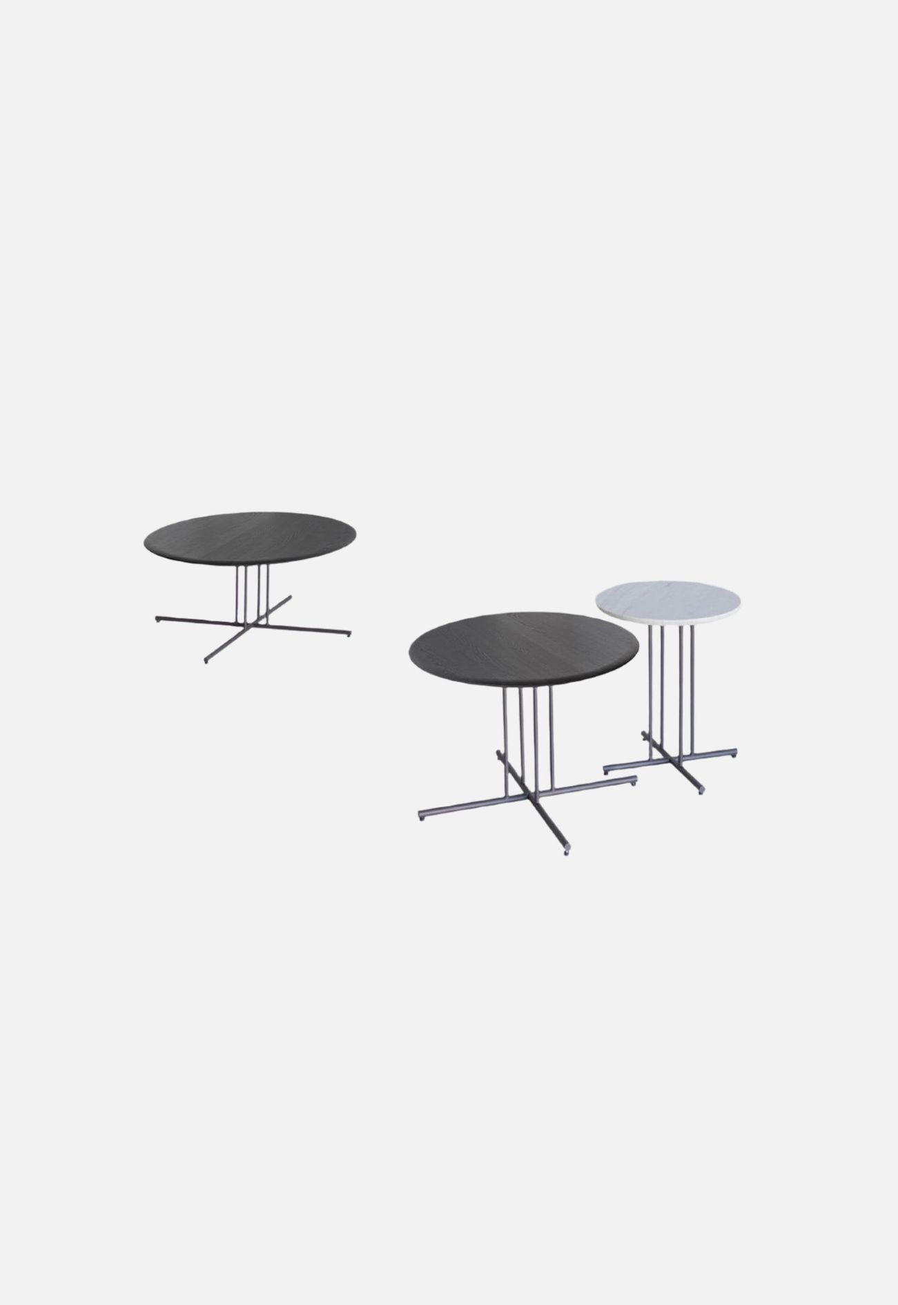 Graphic Coffee Tables, Graphic extends the Keel chair collection while maintaining its distinctive composition. Its slender, geometric structure integrates seamlessly with functional surfaces, forming tables, a bench, a writing desk, and complementary coffee tables.