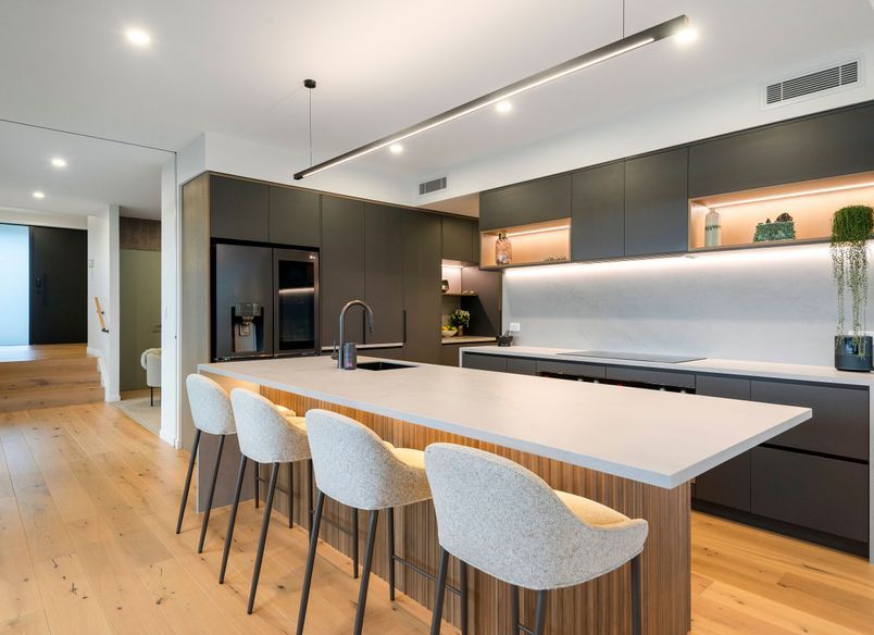 Modern New Build | Laminex Matte Cinder & Dekton Kovik Island